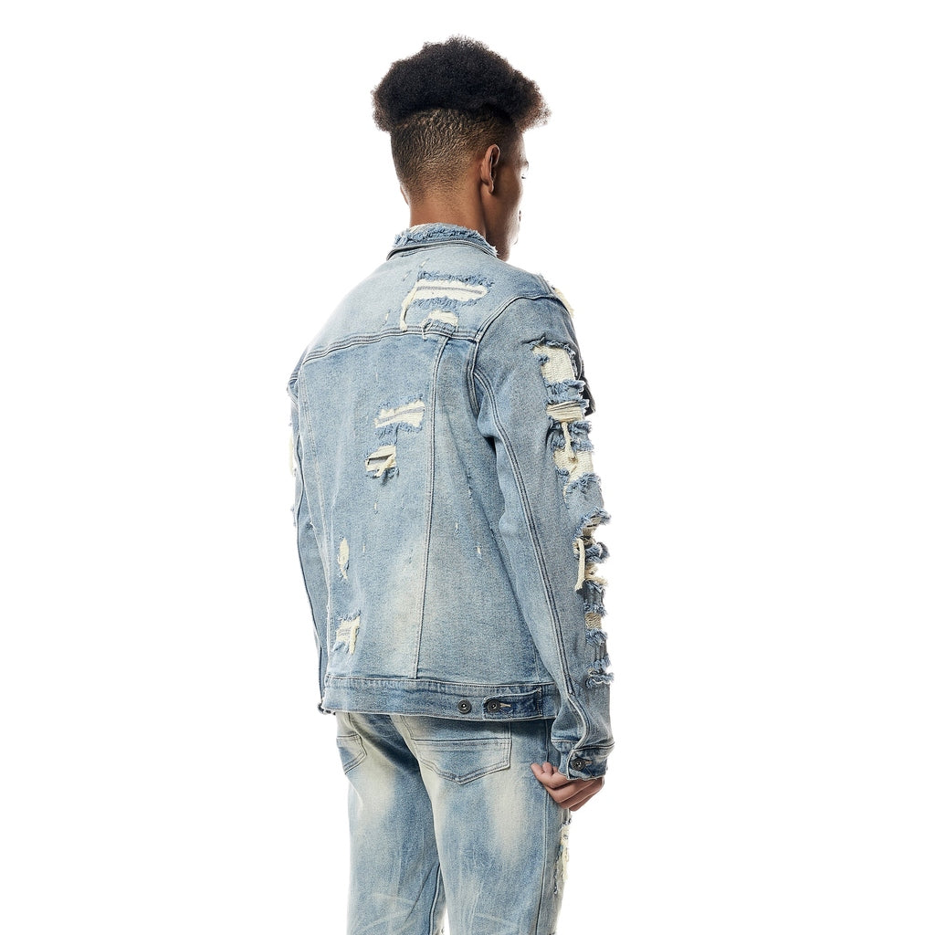 Smoke Rise Distressed Rip & Repair Jean Jacket - Suffolk Blue