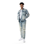 Smoke Rise Distressed Rip & Repair Jean Jacket - Suffolk Blue