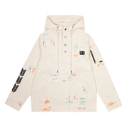 Smoke Rise Hand Painted Utility Twill Anorak Jacket - Latte