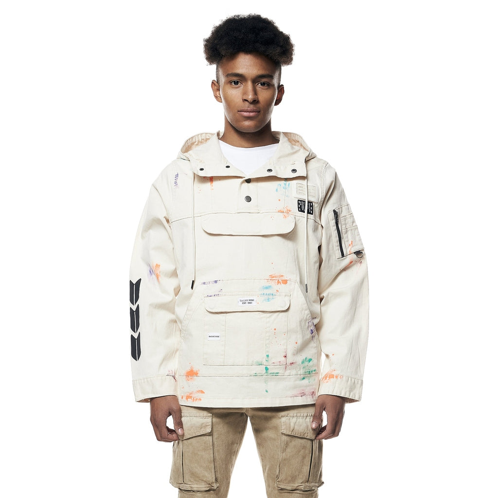 Smoke Rise Hand Painted Utility Twill Anorak Jacket - Latte