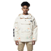 Smoke Rise Hand Painted Utility Twill Anorak Jacket - Latte