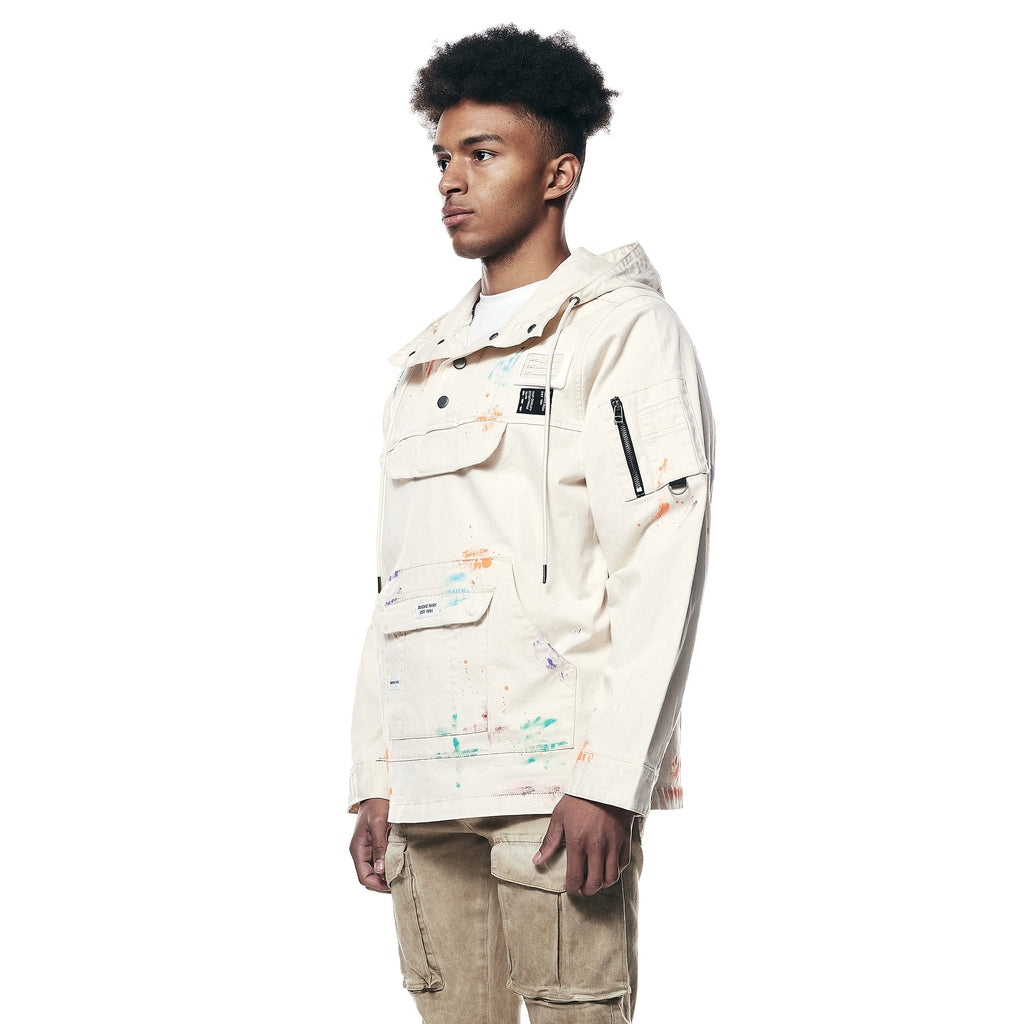 Smoke Rise Hand Painted Utility Twill Anorak Jacket - Latte