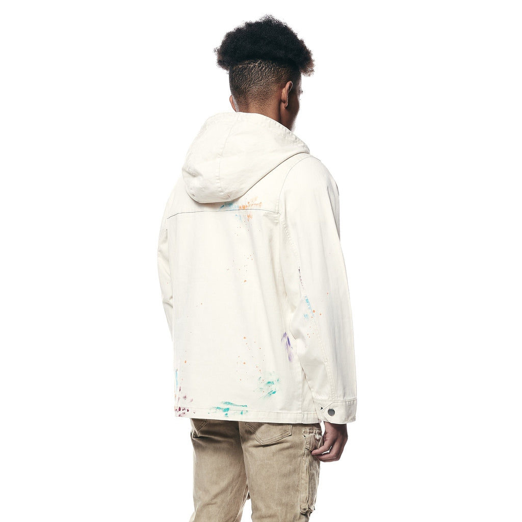 Smoke Rise Hand Painted Utility Twill Anorak Jacket - Latte