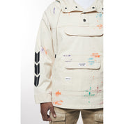 Smoke Rise Hand Painted Utility Twill Anorak Jacket - Latte