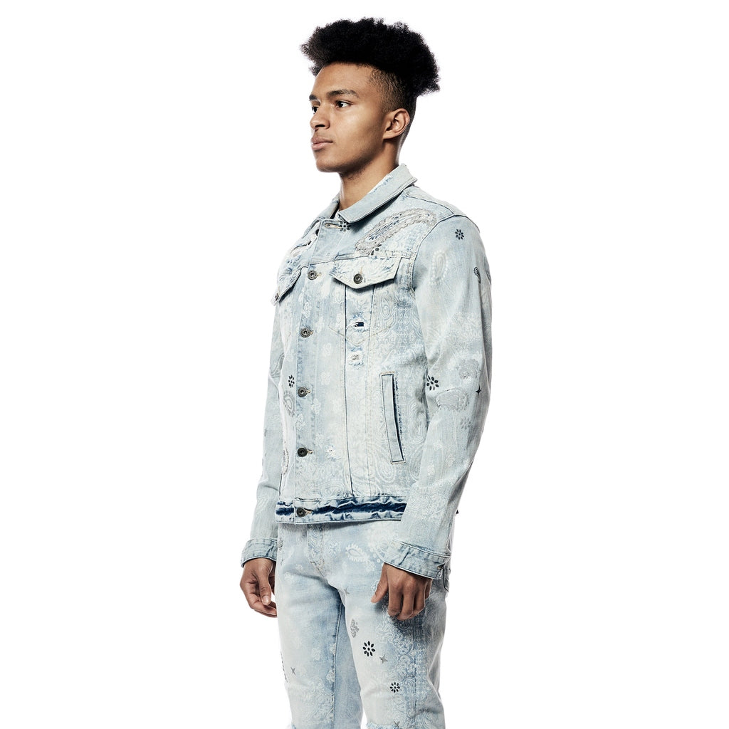 Smoke Rise Paisley Jean Jacket - Sherman Blue