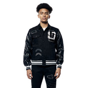 Smoke Rise Varsity Vegan Leather & Jean Jacket - Black