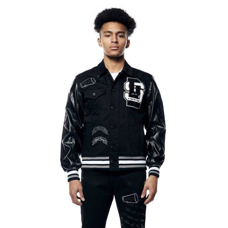 Varsity Vegan Leather & Denim Jacket