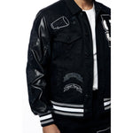 Varsity Vegan Leather & Denim Jacket