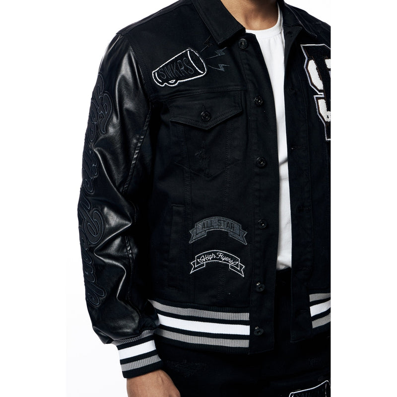 Varsity Vegan Leather & Denim Jacket