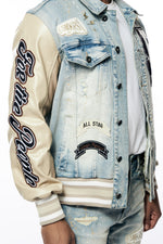 Varsity Vegan Leather & Denim Jacket
