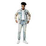 Varsity Vegan Leather & Denim Jacket