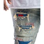 Heavy Rip & Repair Fashion Jeans Heritage Blue - Smoke Rise