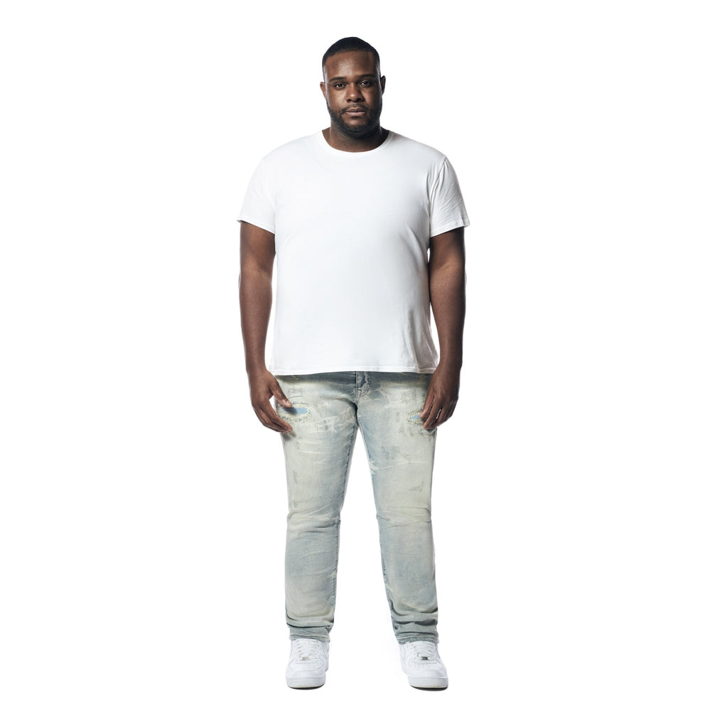 Smoke Rise Big and Tall Big and Tall - Rip & Repaired Lightning Washed Denim Jeans - Industrial Blue