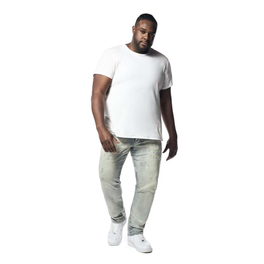 Smoke Rise Big and Tall Big and Tall - Rip & Repaired Lightning Washed Denim Jeans - Industrial Blue