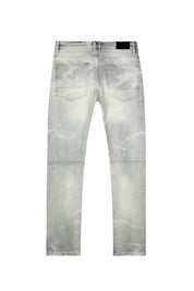 Rip & Repaired Lightning Washed Denim Jeans - Industrial Blue