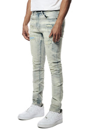 Rip & Repaired Lightning Washed Denim Jeans - Industrial Blue