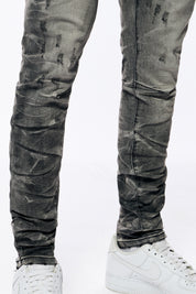 Rip & Repaired Lightning Washed Denim Jeans - Lightning Black