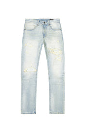 Big and Tall - Distressed Rip & Repair Slim Tapered Denim Jeans - Elm Blue