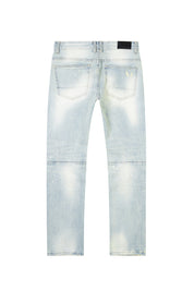 Distressed Rip & Repair Slim Tapered Denim Jeans - Elm Blue