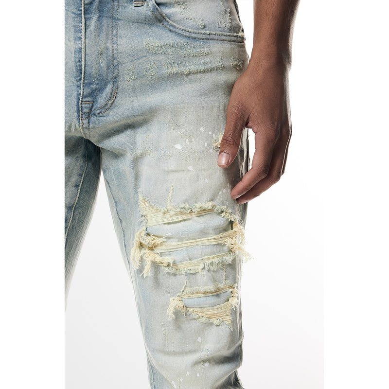 Distressed Rip & Repair Slim Tapered Denim Jeans