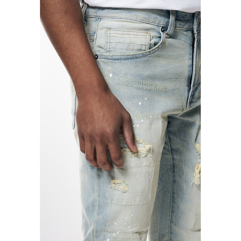 Distressed Rip & Repair Slim Tapered Denim Jeans
