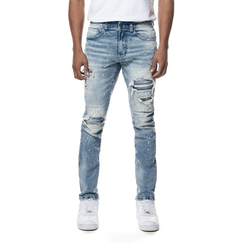 Distressed Rip & Repair Slim Tapered Denim Jeans