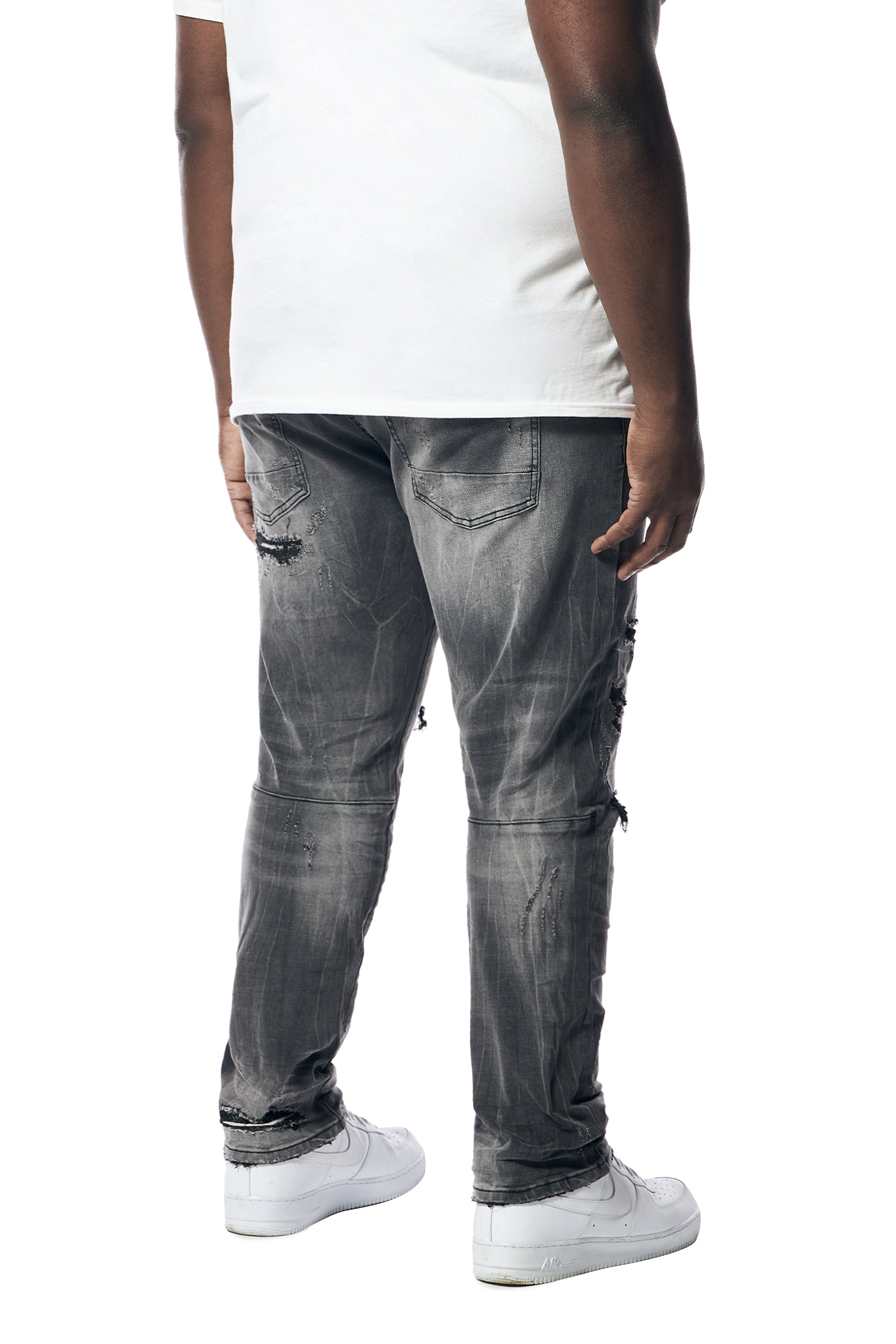 Big and Tall - Distressed Rip & Repair Denim Jeans - Pluto Grey