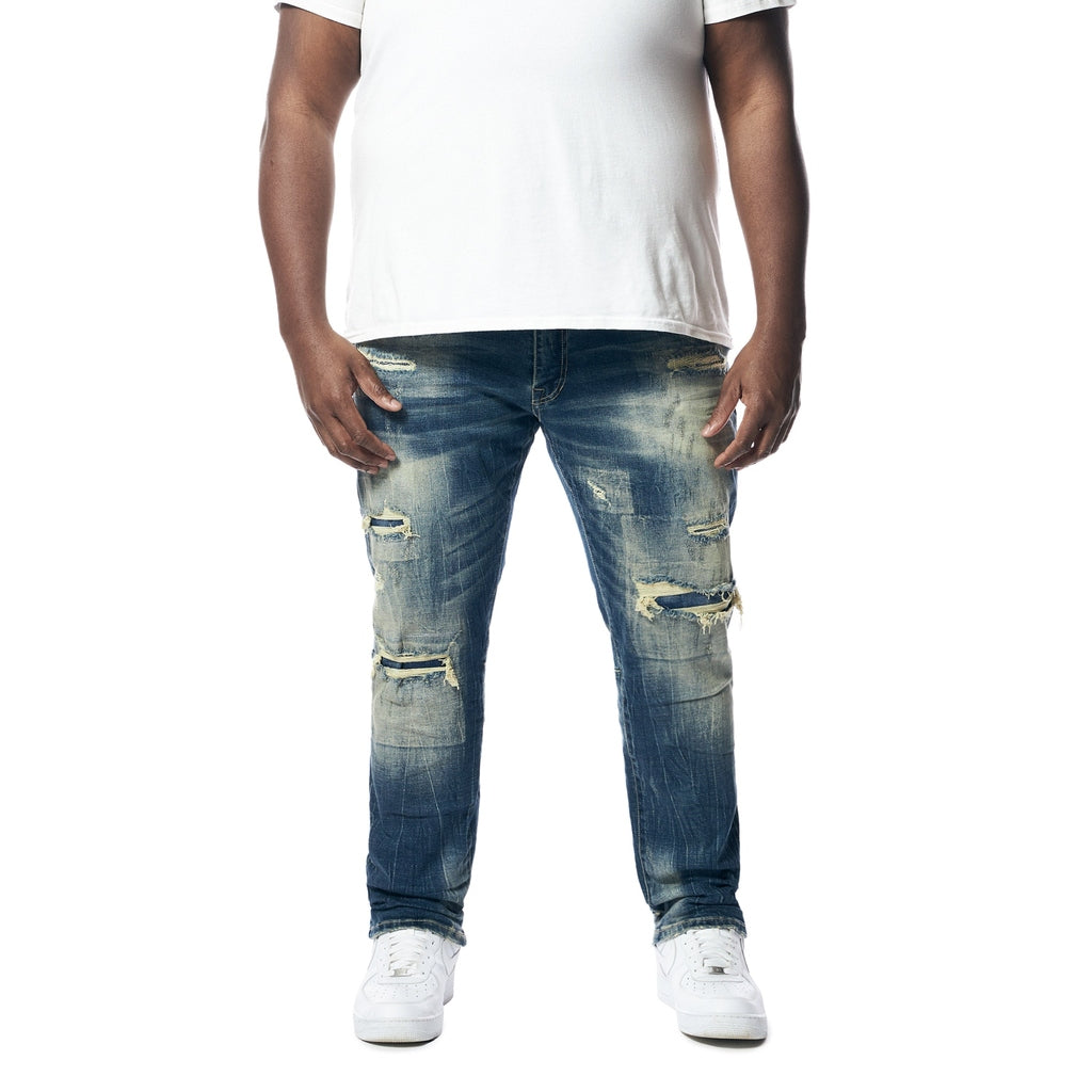 Smoke Rise Big and Tall Big and Tall - Distressed Rip & Repair Denim Jeans - Westport Blue