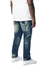 Big and Tall - Distressed Rip & Repair Super Skinny Denim Jeans -Westport Blue