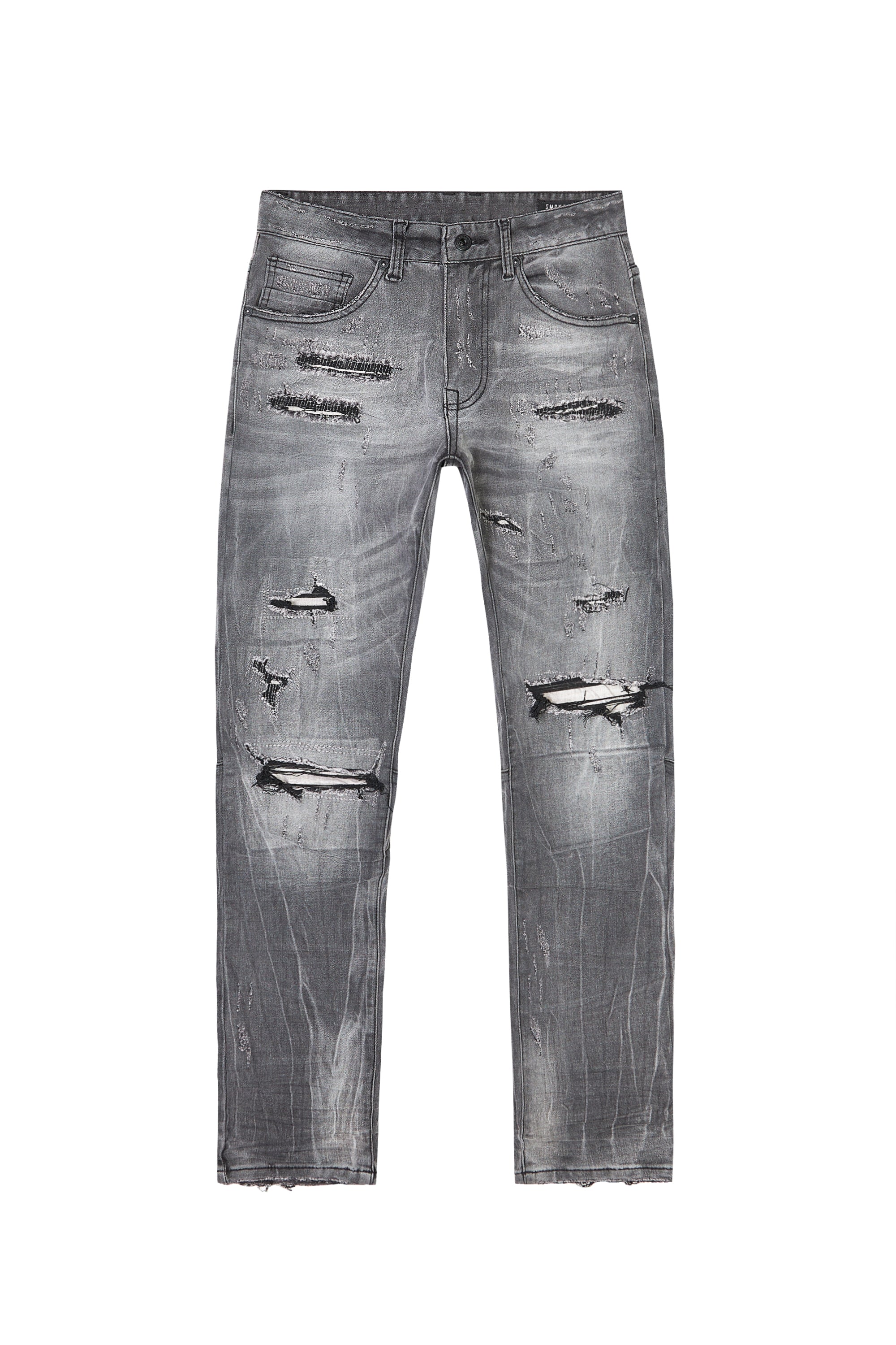 Big and Tall - Distressed Rip & Repair Denim Jeans - Pluto Grey