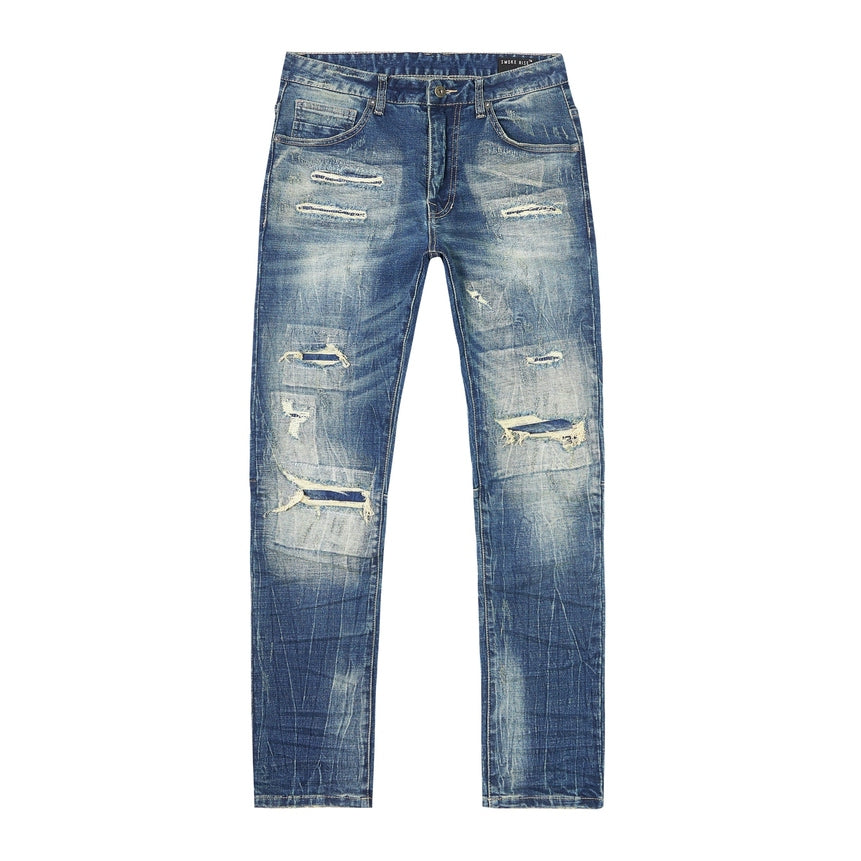 Smoke Rise Big and Tall Big and Tall - Distressed Rip & Repair Denim Jeans - Westport Blue