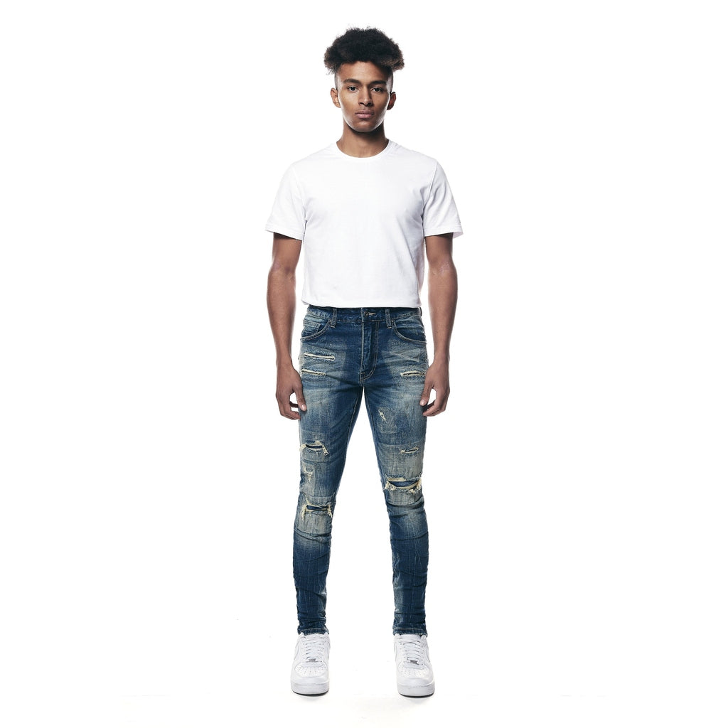 Smoke Rise Rip & Repair Super Skinny Denim Jeans - Westport Blue