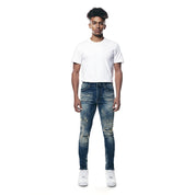 Smoke Rise Rip & Repair Super Skinny Denim Jeans - Westport Blue