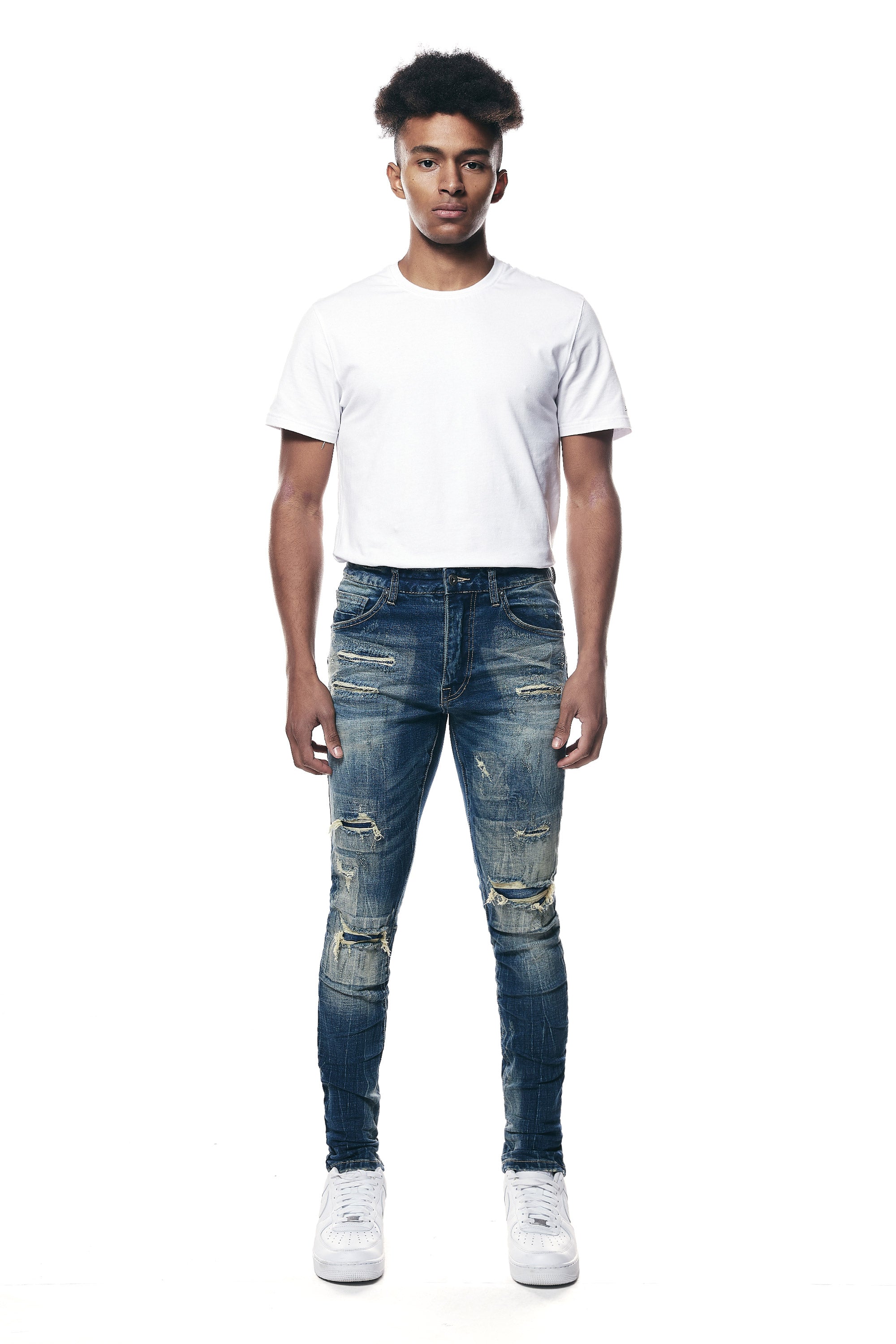 Rip & Repair Super Skinny Denim Jeans - Westport Blue