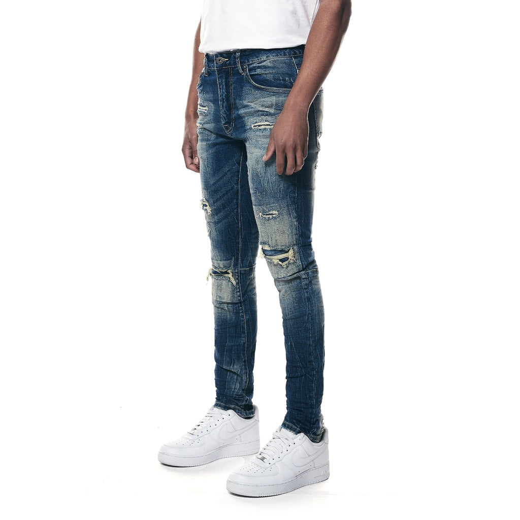 Smoke Rise Rip & Repair Super Skinny Denim Jeans - Westport Blue