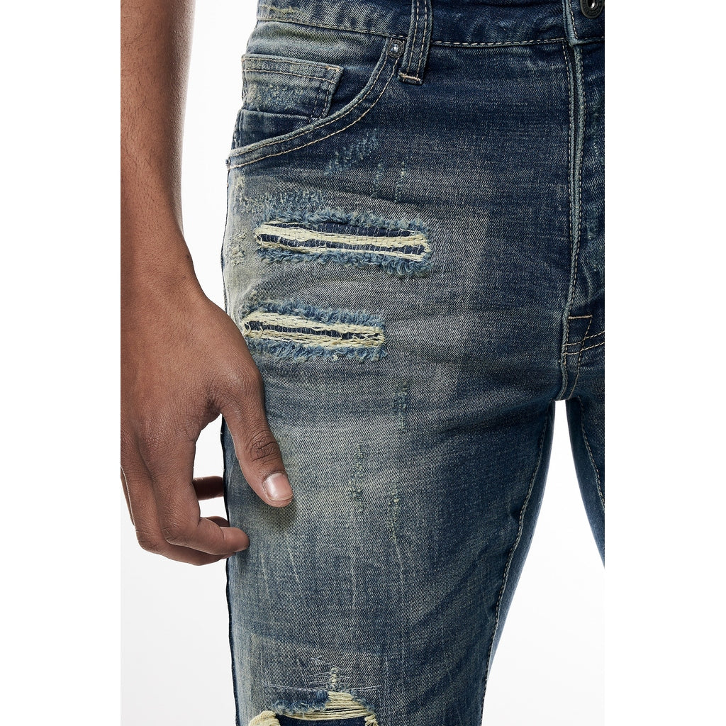 Smoke Rise Rip & Repair Super Skinny Denim Jeans - Westport Blue
