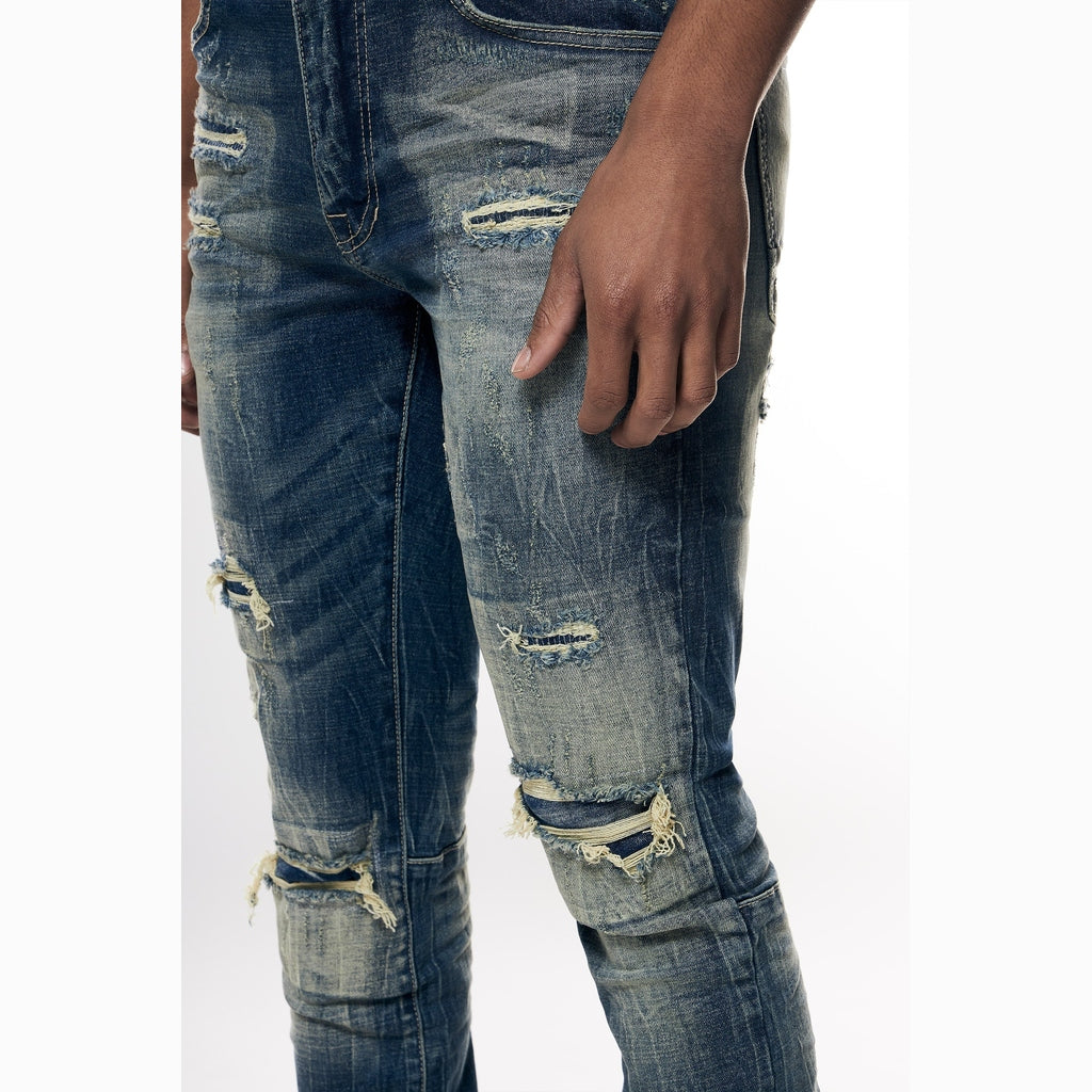 Smoke Rise Rip & Repair Super Skinny Denim Jeans - Westport Blue