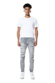 Rip & Repair Slim Tapered Denim Jeans - Union Grey