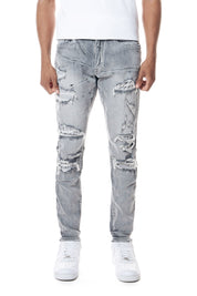 Rip & Repair Slim Tapered Denim Jeans - Union Grey