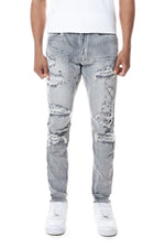Distressed Rip & Repair Slim Tapered Denim Jeans