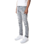Distressed Rip & Repair Slim Tapered Denim Jeans
