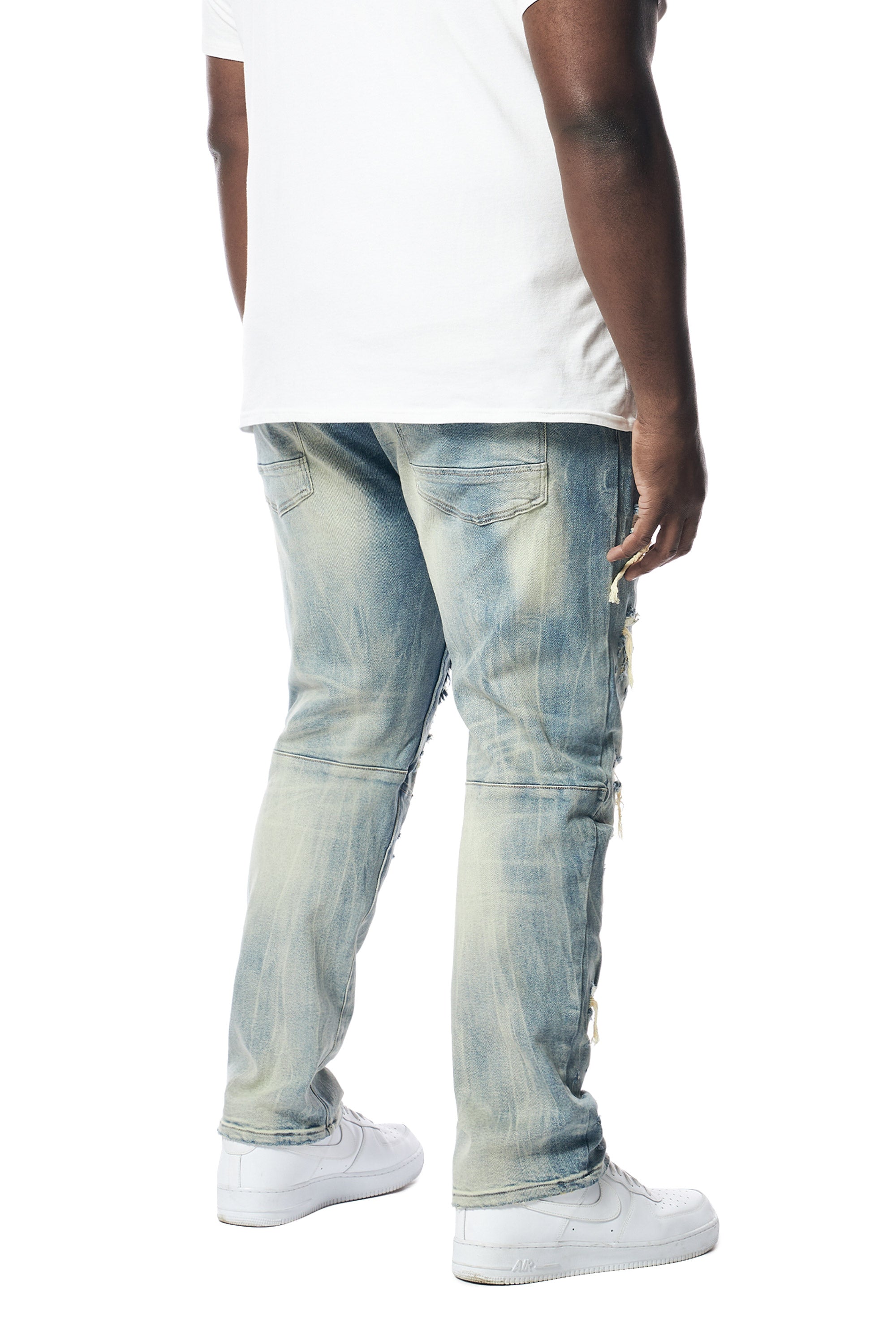 Big and Tall - Distressed Rip & Repair Denim Jeans -Suffolk Blue