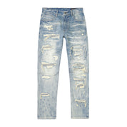 Smoke Rise Distressed Rip & Repair Easy Slim Denim Jeans - Suffolk Blue