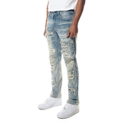 Smoke Rise Distressed Rip & Repair Easy Slim Denim Jeans - Suffolk Blue