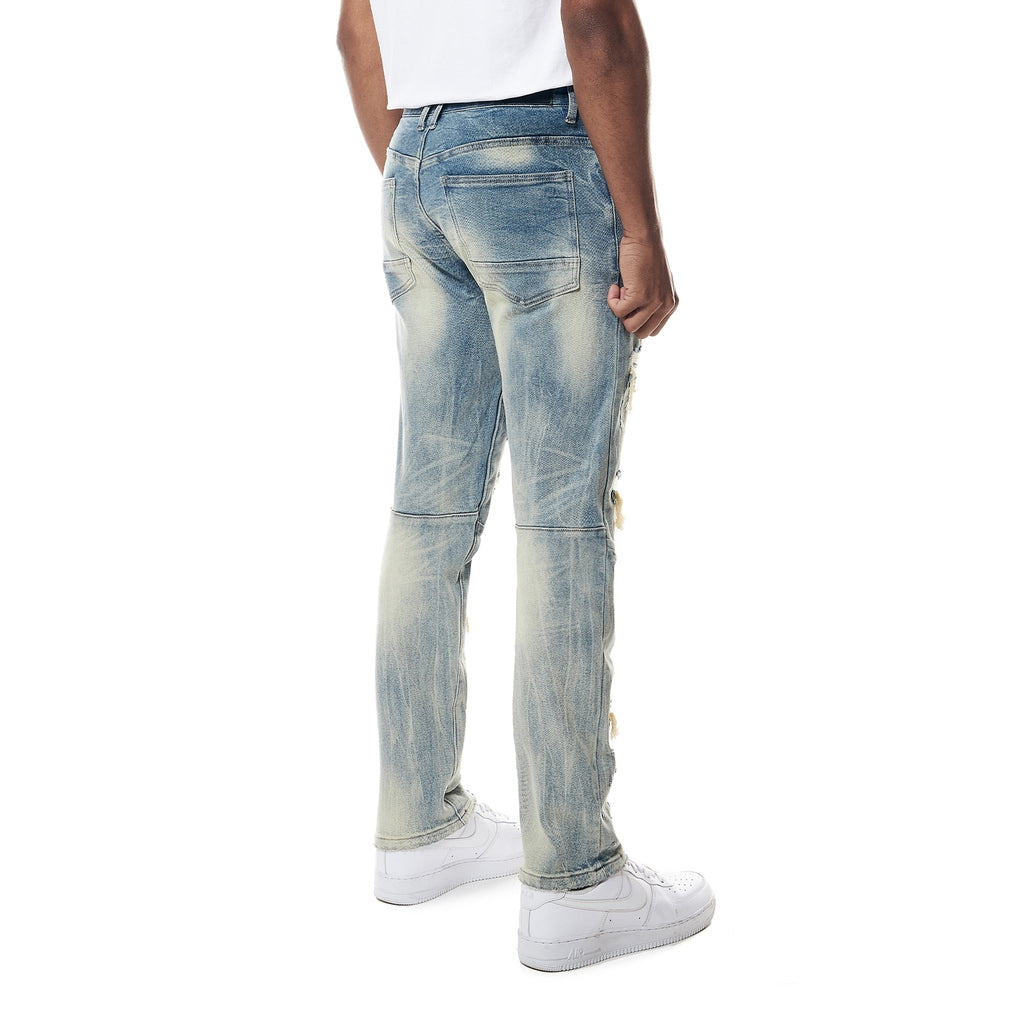 Smoke Rise Distressed Rip & Repair Easy Slim Denim Jeans - Suffolk Blue