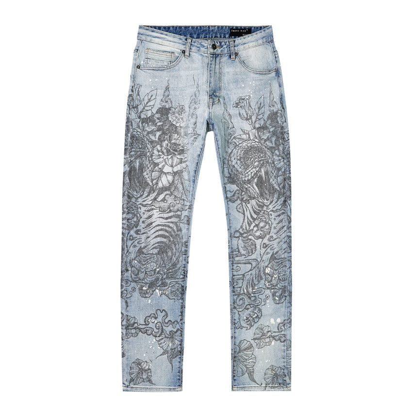 Smoke Rise Tattoo Slim Fit Denim Jeans - Sherman Blue