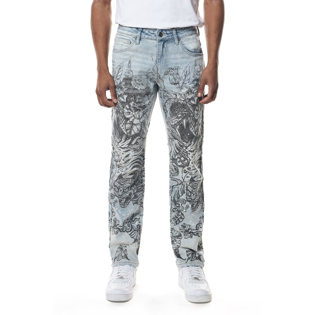 Smoke Rise Tattoo Slim Fit Denim Jeans - Sherman Blue