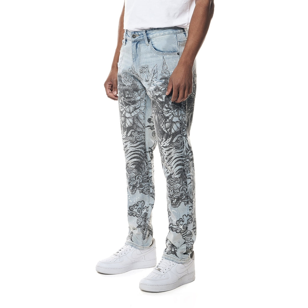 Smoke Rise Tattoo Slim Fit Denim Jeans - Sherman Blue