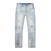 Smoke Rise Laser Print Paisley Jeans - Sherman Blue