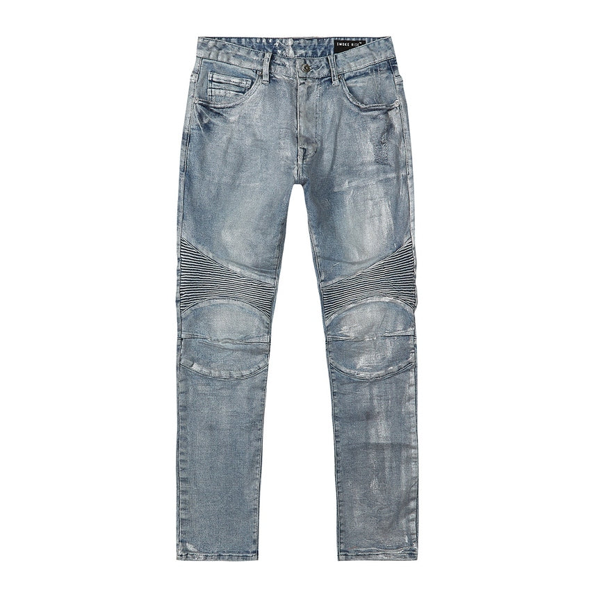 Smoke Rise Iridescent Moto Jeans - Iridescent Blue